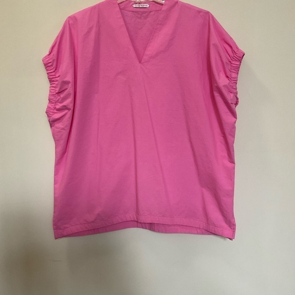 Frances Valentine Pink Cotton V-Neck Short Sleeve Top Size M/L